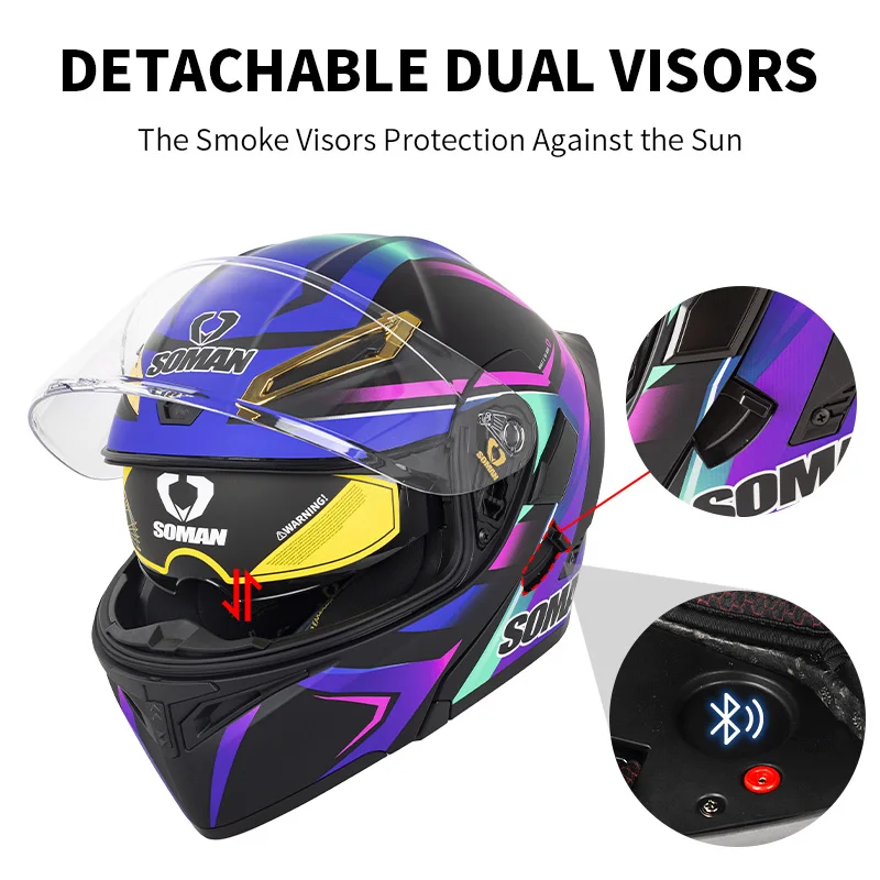 SOMAN-Casco de cara completa c - Dual Visor Motorcycle Racing Helmet reseña y precio