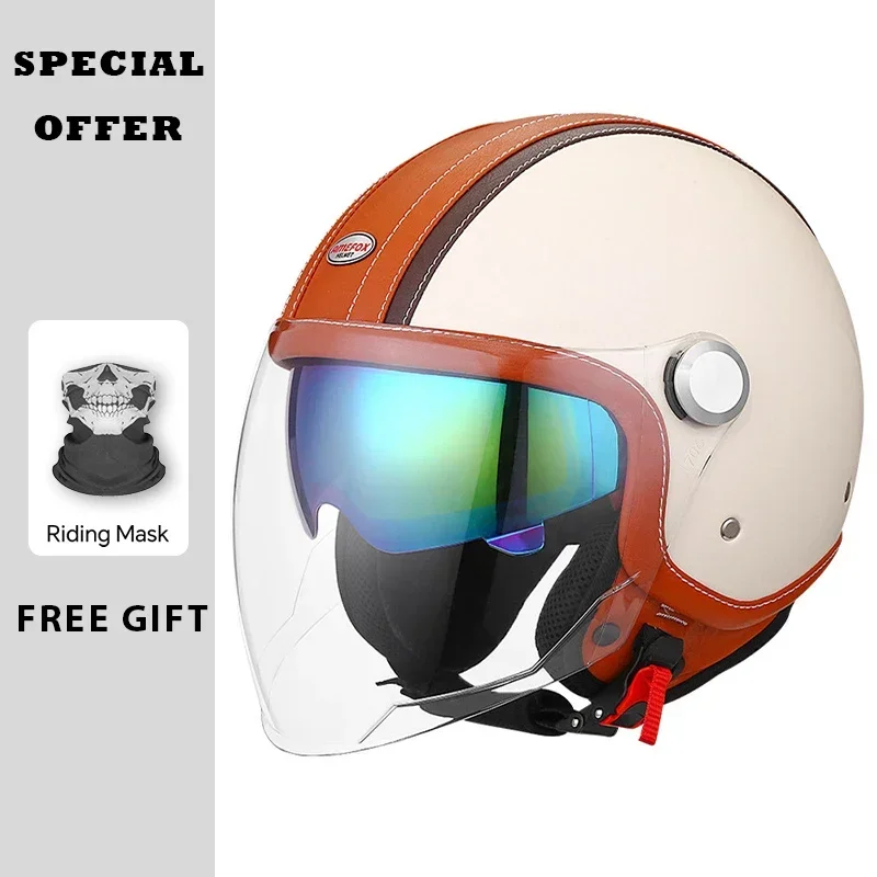 Casco de Motocicleta de Cuero  - Vintage Open Face Retro Helmet reseña y precio