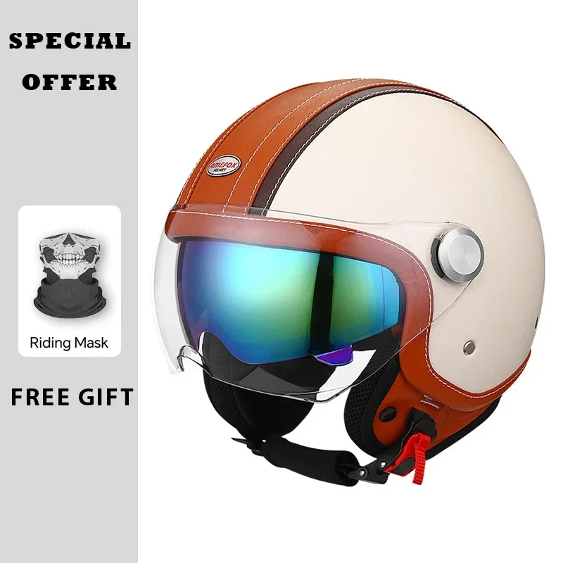 Casco de Motocicleta de Cuero  - Vintage Open Face Retro Helmet reseña y precio